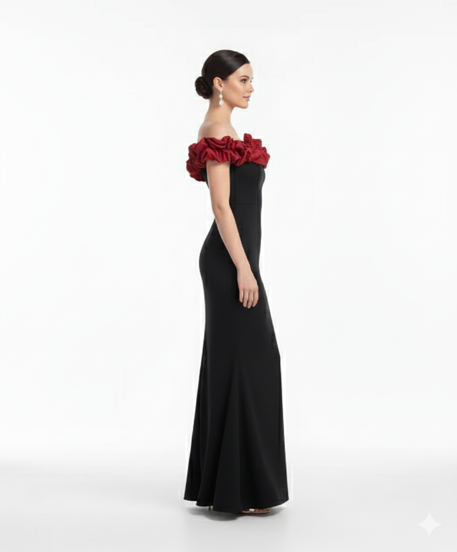 Scarlet Ruffle Mermaid Gown